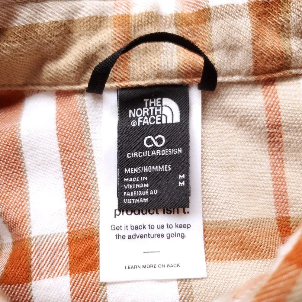 North Face Junction Woven Flannel Shirt Men M Tan Orange Cotton Travel Outdoor